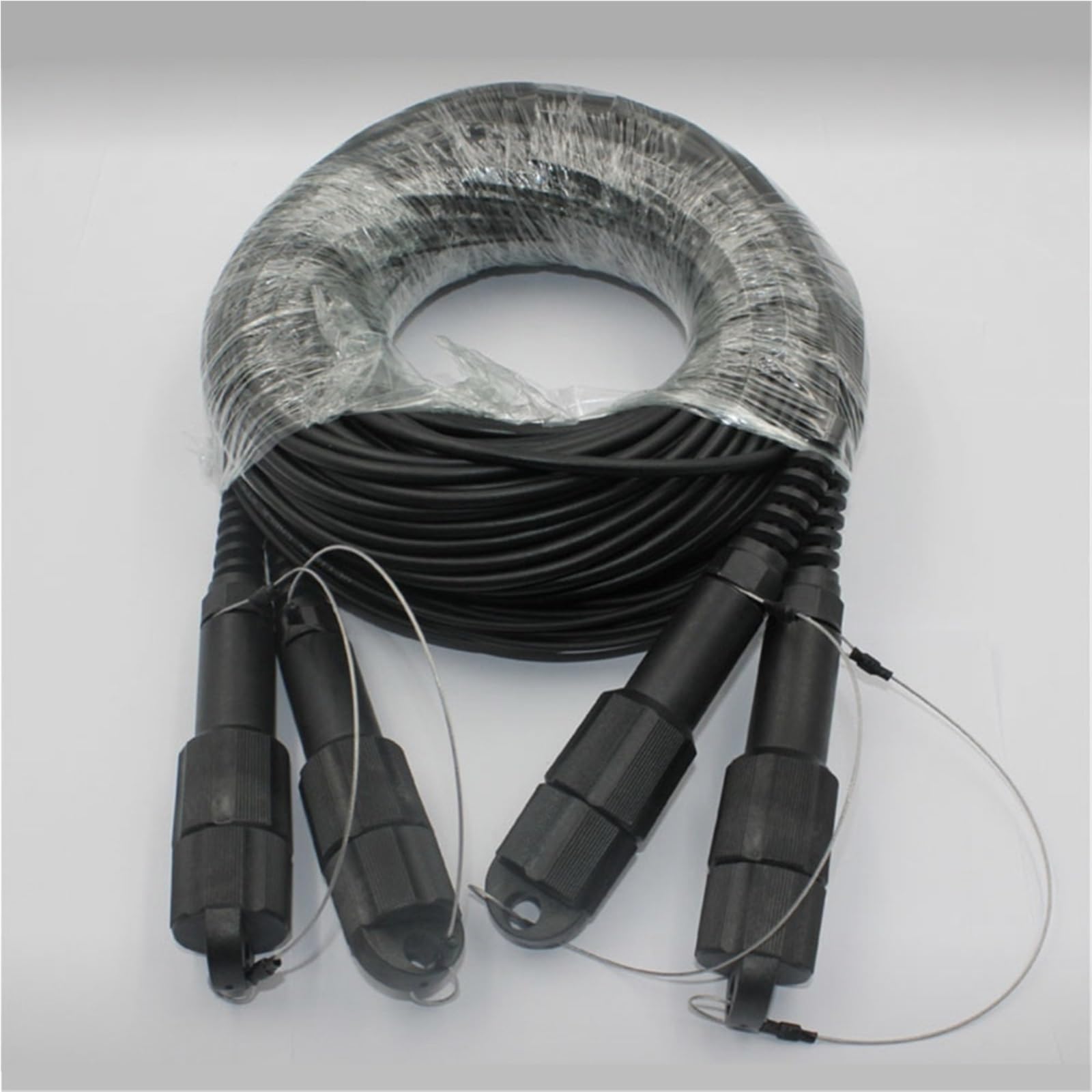 Câble de raccordement à fibre optique 8 noyaux, 150 m à 300 m, LSZH SM, noir, PDLC 8C, SC, LC, FC, ST, poli angulaire, 200 m (250 m TPU SC-SC)