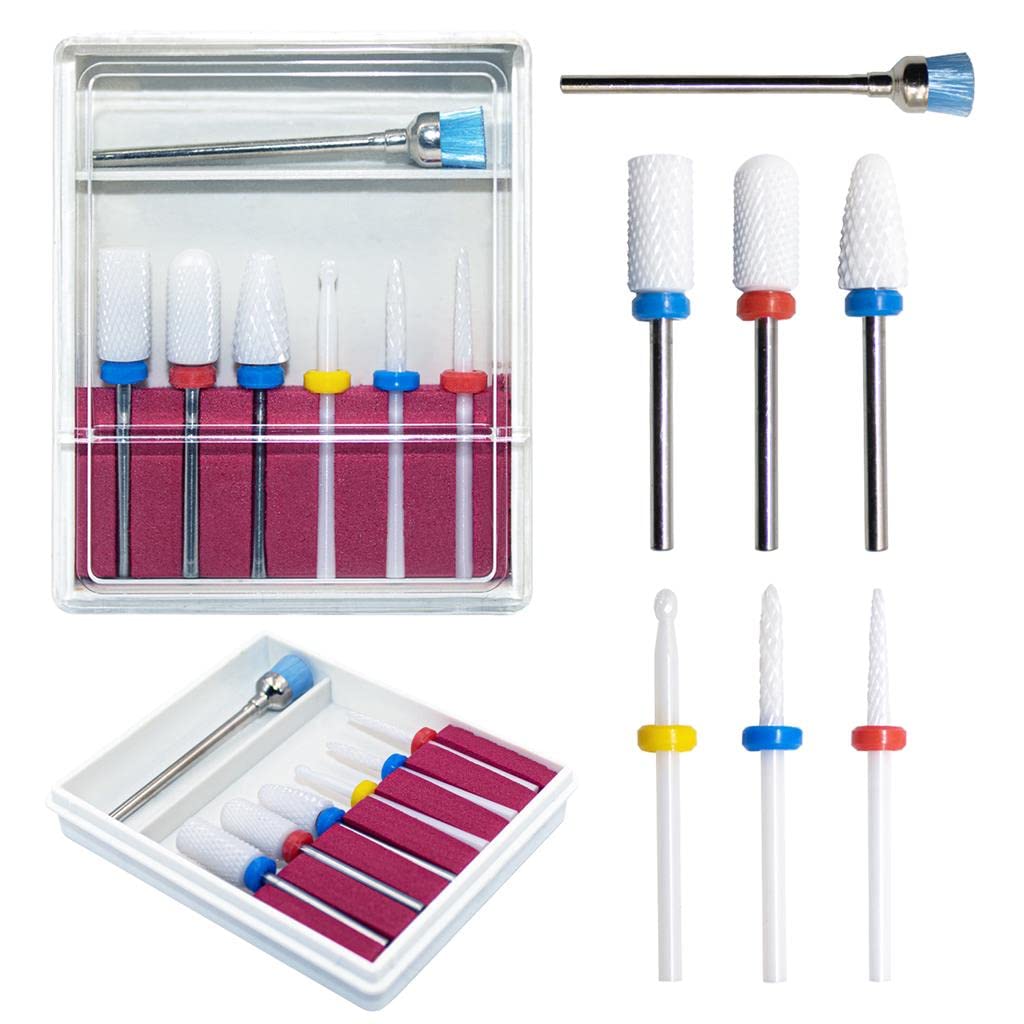 Kit 6 Brocas de Cerâmica 1 Para Lixadeira de Unhas Gel Limpeza Manicure Profissional