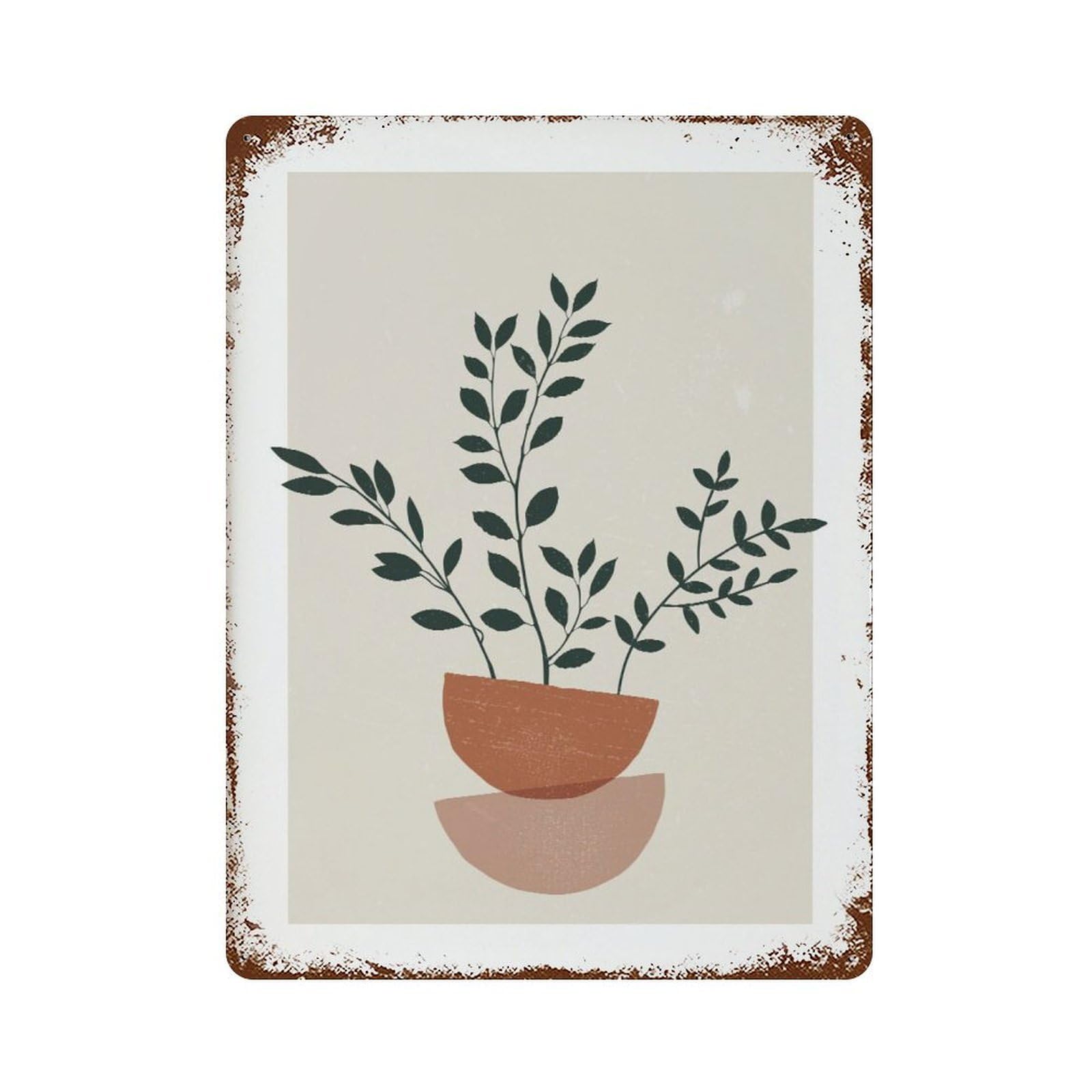 xiaoxiaoshen Terracotta Plant Pot Modern Minimalist Leaves Wall Decor Art Metal Tin Poster Modern Home Decor Art Home Bar Shop Decorations Vintage Sign 40x30cm