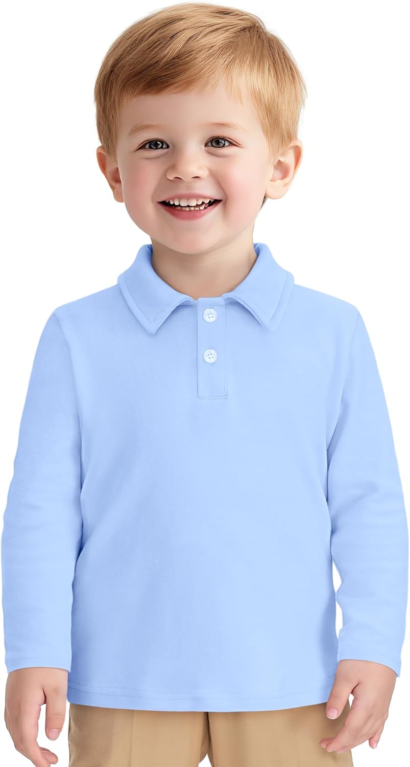 Toddler Boys Long Sleeve Polo Shirts School Uniform Dress Shirt Size18M-5T