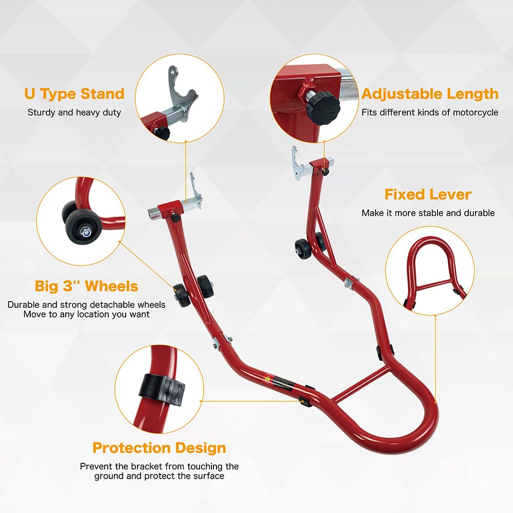 Wekuku Motorcycle Stand – Heavy-duty 850lb Rear Wheel Lift Swingarm Paddock Stand For Sport Bikes, Adjustable & Sturdy, Red Finish – Universal Fit