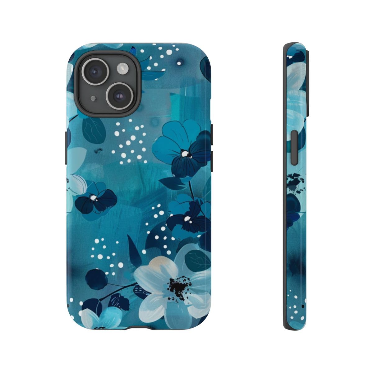 Coque rigide fleurie turquoise iPhone 15 évite rayures et chocs - 4