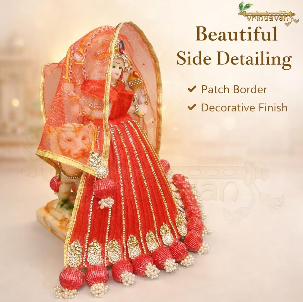 MATA Rani Poshak for 10 Inch Idol | Maa Brahmacharini Day 2 Navratri Dress | Red Lehenga Choli Dupatta Set | Lehenga Length 7.5 Inch, Choli 3.5 Inch | Traditional MATA Rani Dress