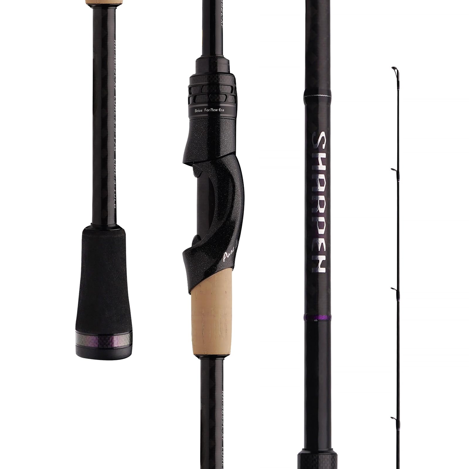 PURELURE Sharpen Fishing Rod 6'5'' - 9'2'' Spinning & Bait Casting Rod, M40JB+T1100G Carbon Fiber Blank, XF/MF Action Fishing Pole 2 Piece, Carbon Reel Seat Cork and EVA Handle, Fuji Guides