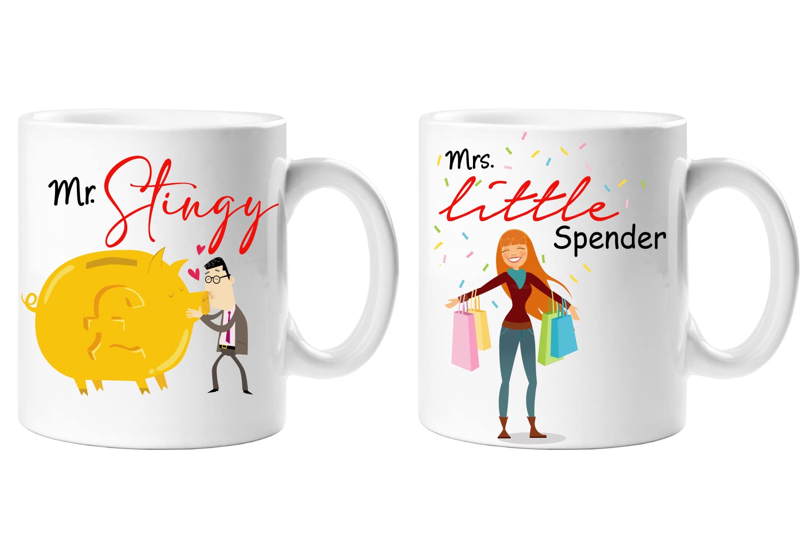 Star Online Mr Stingy and Mrs Little Spender Mugs Set of 2 White Secret Santa Gifts for Newlyweds Him and Her Anniversary Bride Groom Christmas Presents Husband and Wife Tea Coffee Cups White