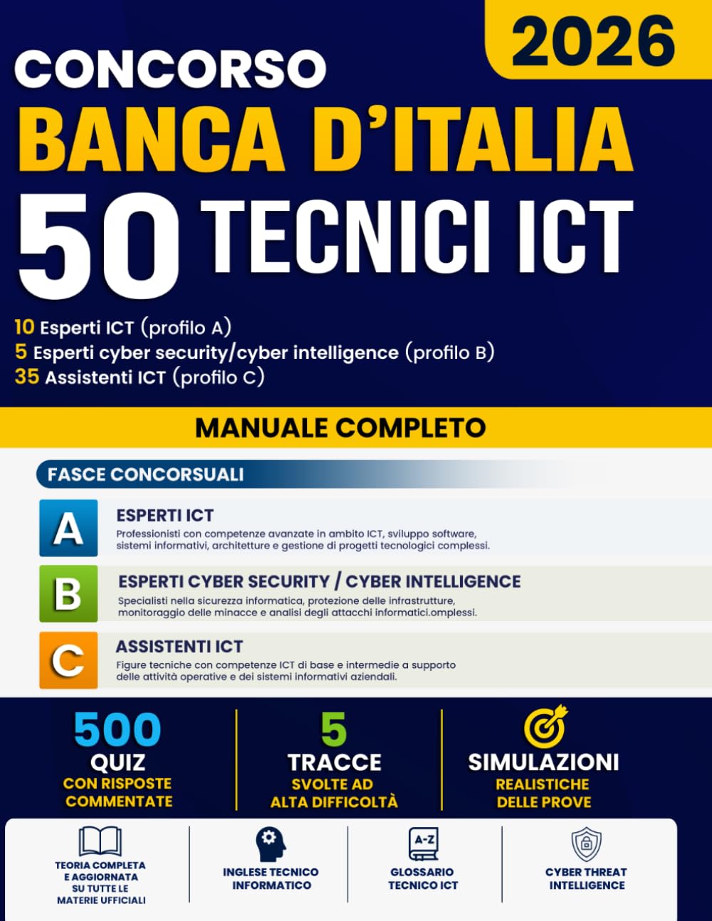 Concorso Banca d’Italia 50Tecnici ICT 2026: Il manuale unico per superare il concorso al primo tentativo: teoria semplificata, 500 quiz commentati e 5 tracce ad alta difficoltà già svolte”