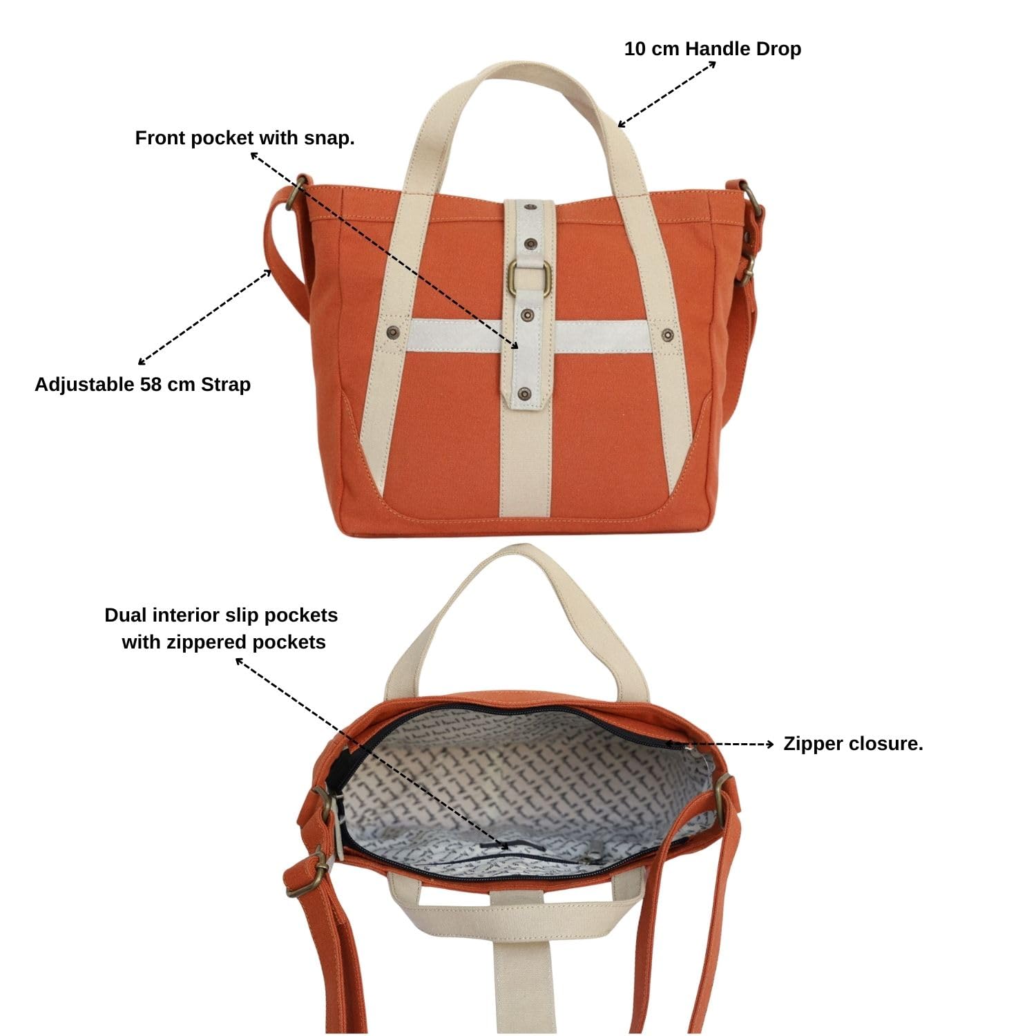 Mona B Canvas Crossbody Handbag for Women with Adjustable Shoulder Strap (Rust) 4