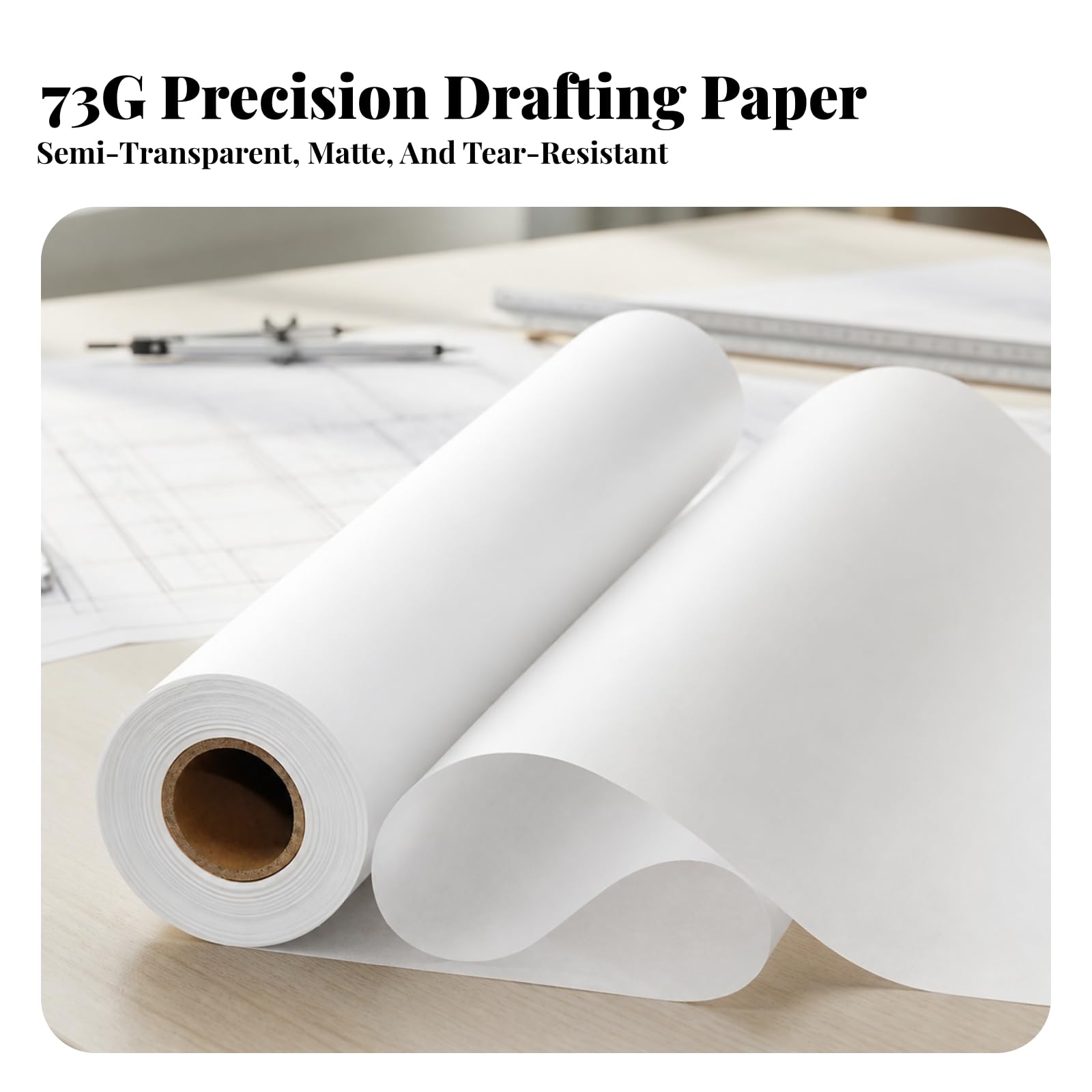 Carta da Disegno Tecnico Leggera, Carta Da Lucido 73 G, 88 Cm × 10 M
