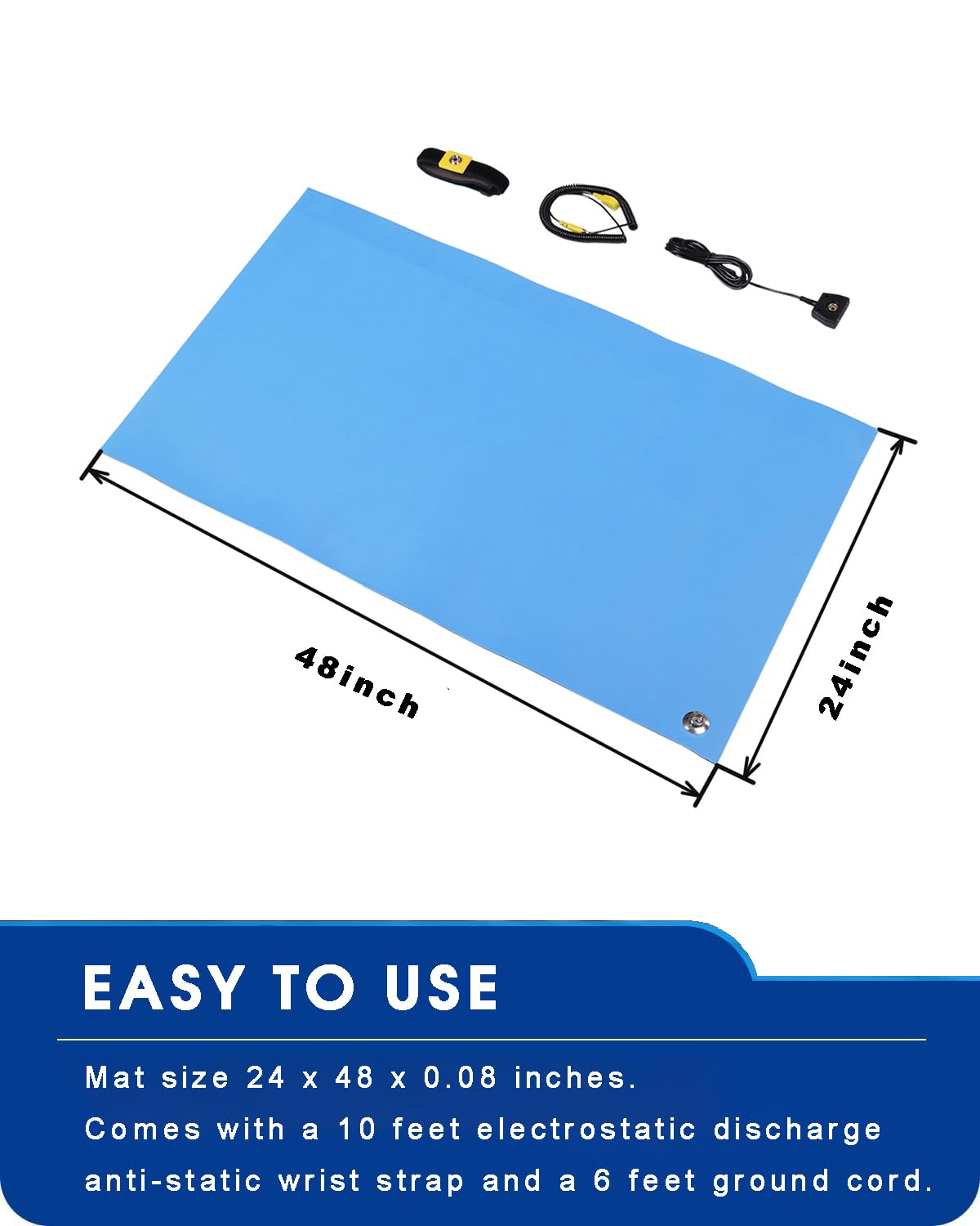 Alfombrilla antiestática, kit de alfombrilla de soldadura ESD para PC, reparación de computadoras, electrónica, incluye pulsera ESD y cable de tierra (24 x 48 pulgadas)