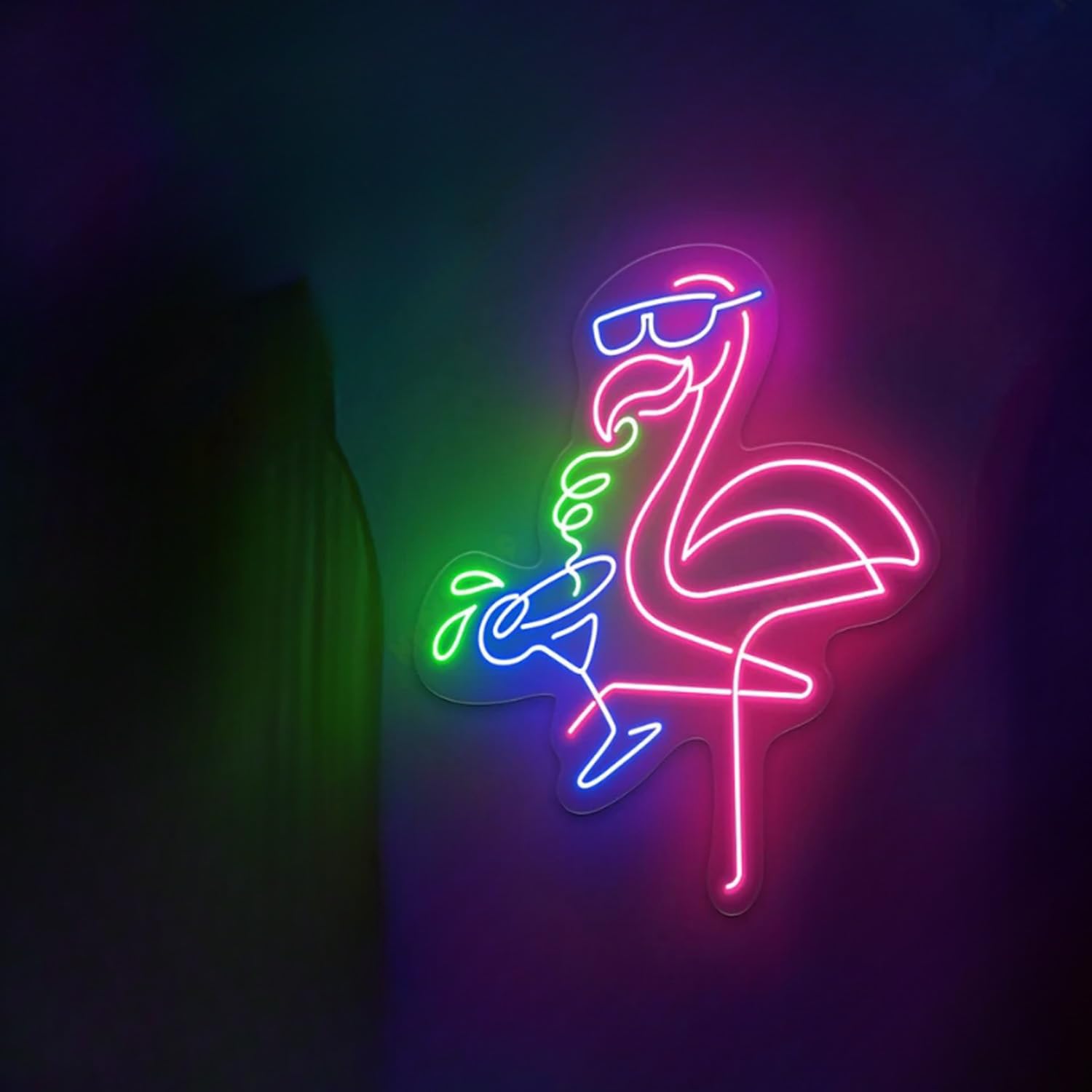 Xusdamyj Flamingo Neon Sign, Neon Light, Led Sign for Bedroom Flamingo Cocktail Sign, Pink, 40x20x1 cm / 15.8x8x0.39in
