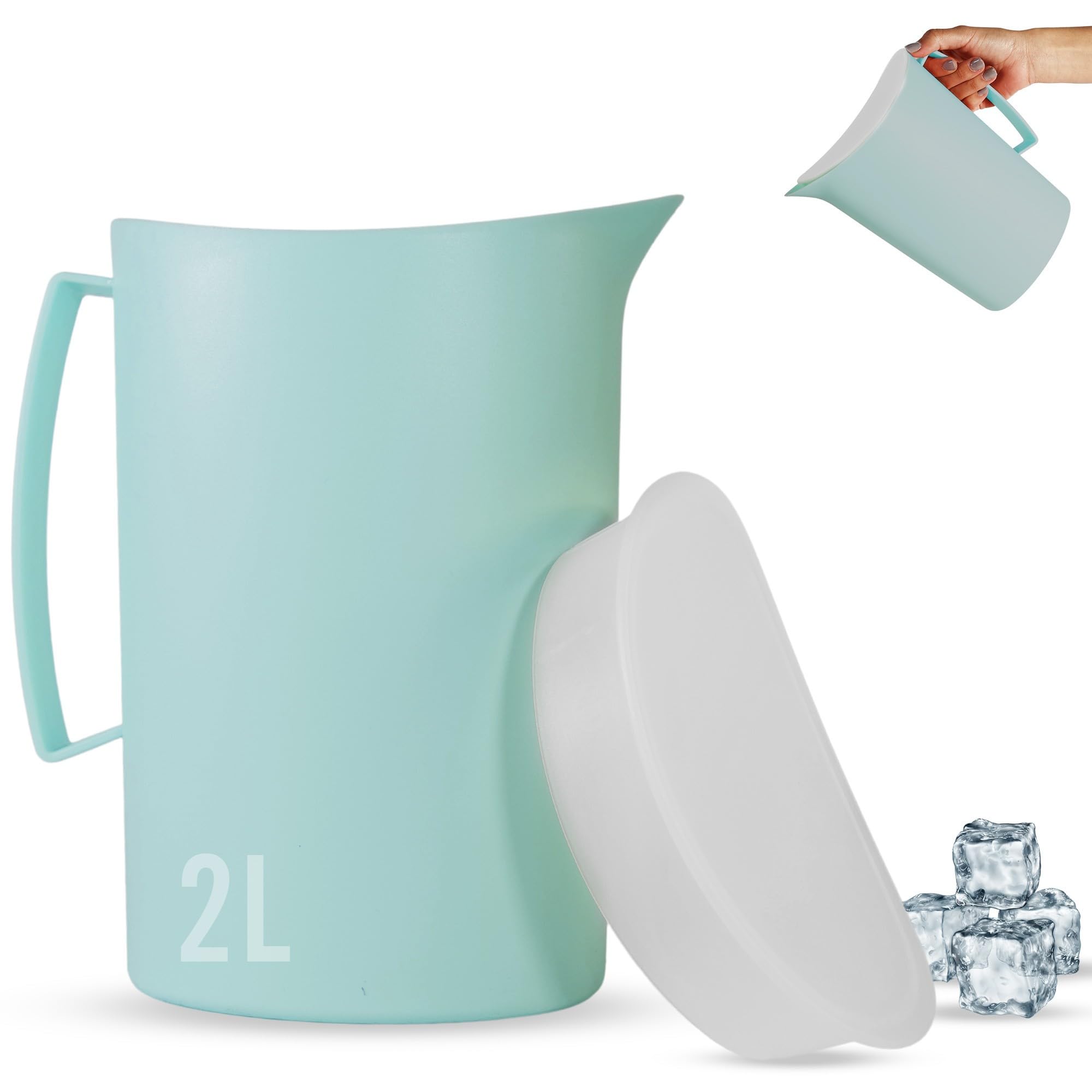 Wasserkaraffe 2 Liter aus Hochwertigem Kunststoff, Bpa-frei. Karaffe mit Deckel, Multifunktional für Feiern und Aktivitäten im Freien. Karaffe Plastik. (Grün)