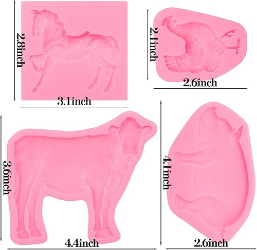 Miniatura 2 de Molde de silicona para ganado, moldes de chocolate de cerdo de gallo de granja, molde para hornear fondant de caballo para decoración de pasteles,