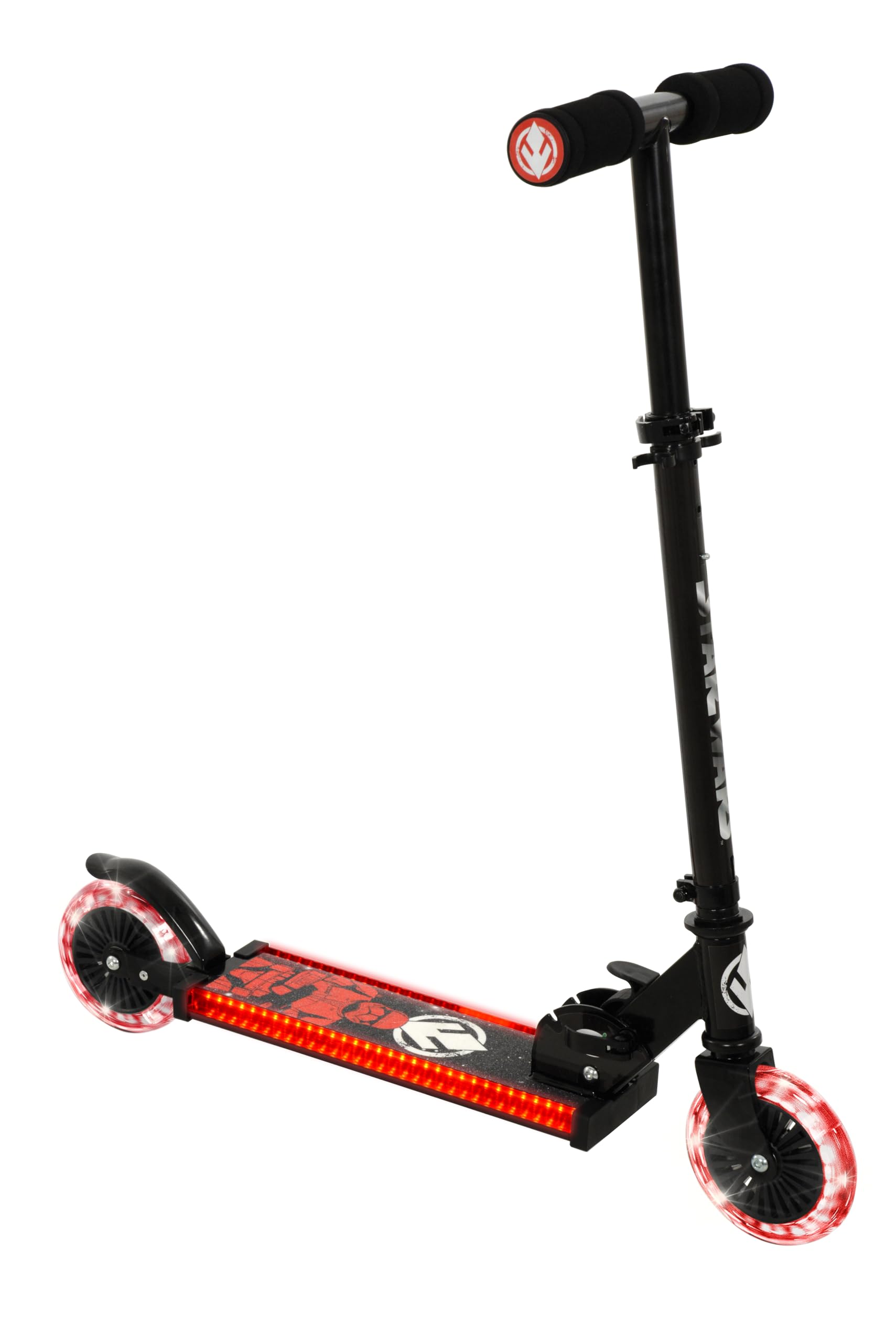 Star Wars Dark Side Light Up Folding Inline Scooter | Unisex Girls or Boys | Officially Licenced 2 Wheel Push | Adjustable Handlebar Height
