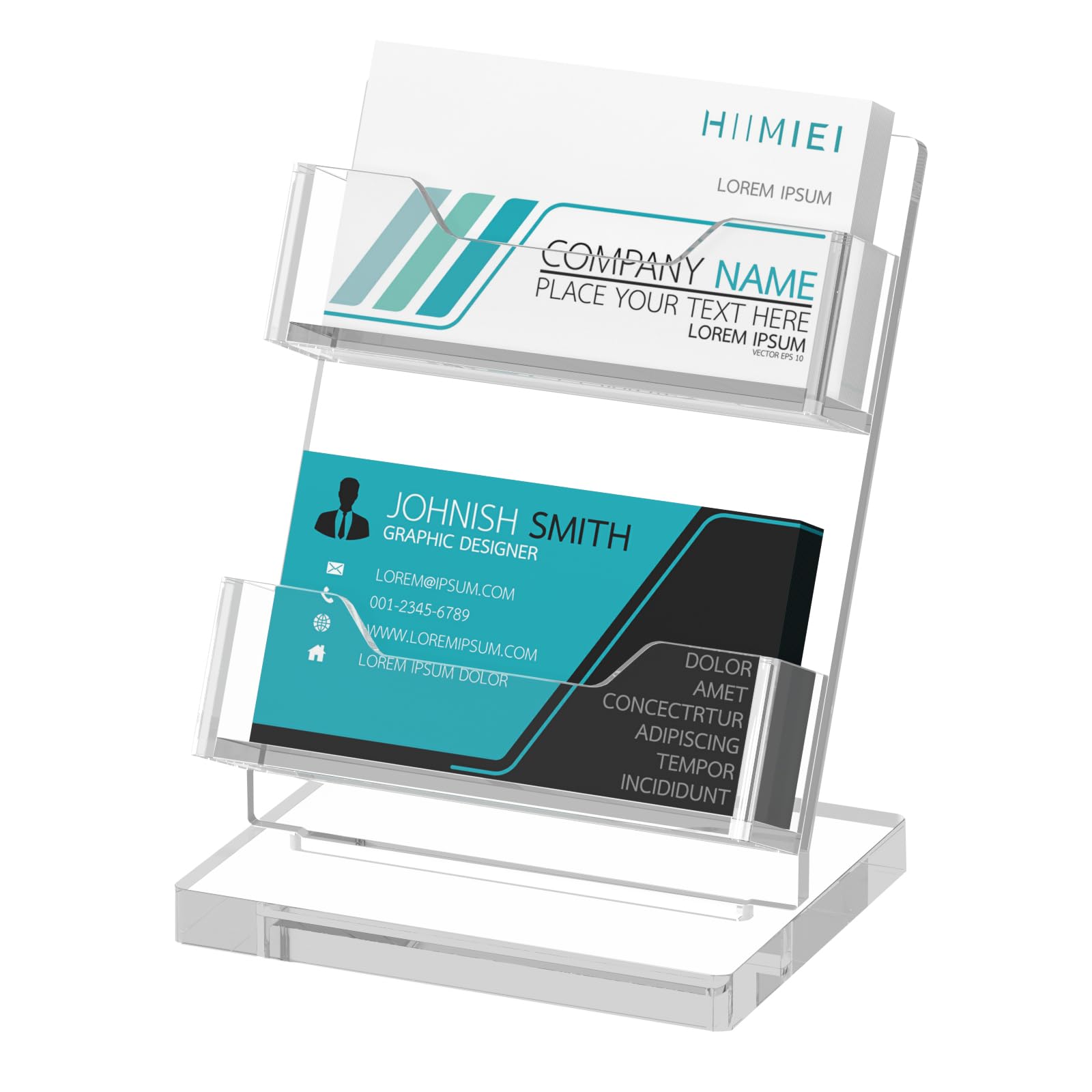 HIIMIEI Business Card Holder Desk Acrylic Business Card Display 2 Tier Clear Business Card Stand for Office Exhibition