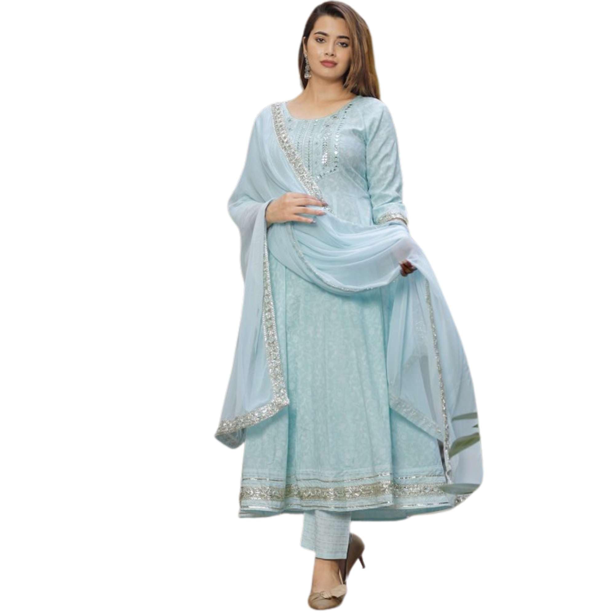 Rayon Anarkali Indisches Kurti für Damen, Sommerkleid, Kurta-Hose mit Dupatta-Set, pakistanische Kurta