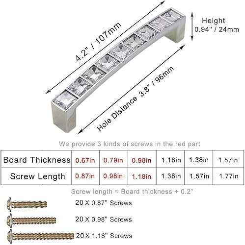 Miniatura 2 de Paquete de 10 tiradores de cristal con diamantes de imitación en forma de U, tiradores modernos y brillantes para cajones de aparador (centros de