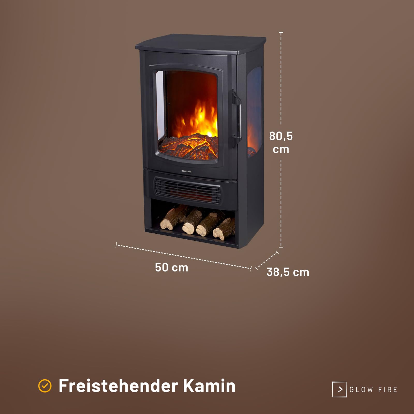 Glow Fire Kominek elektryczny Ember z realistycznym ogniem LED 3D – stojący kominek elektryczny z ogrzewaniem i ogniem, efekt trzaskania, sterowanie aplikacją i timer, maks. 2000 W, 50 x 80,5 x 38,5