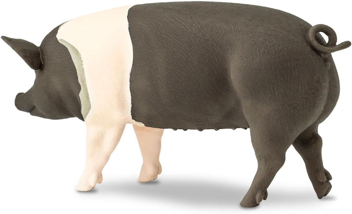Safari Ltd. Hampshire Pig Figurine - Lifelike 4.25" Model Figure - Educational Toy for Boys, Girls, and Kids Ages 3+