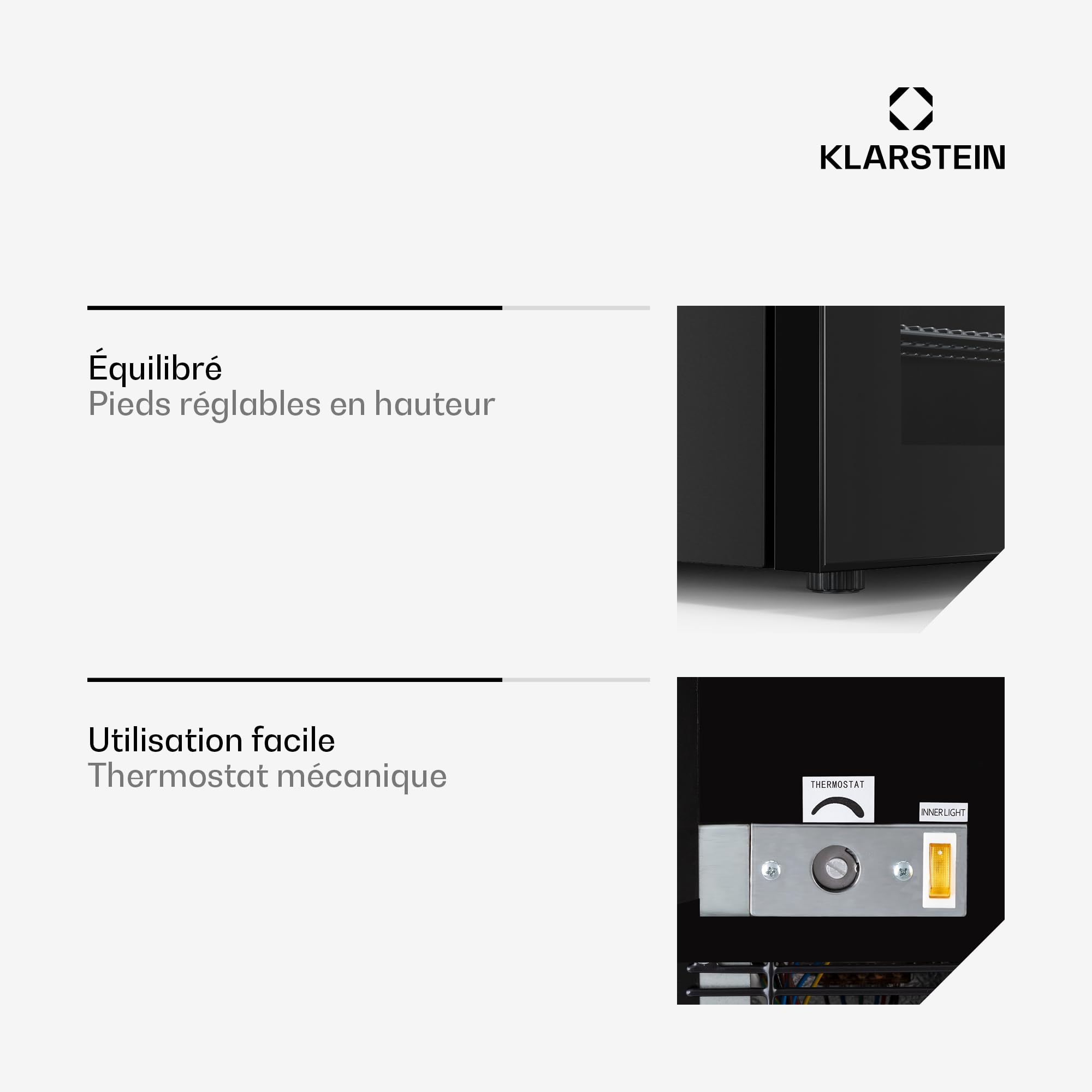 KLARSTEIN IceAge - Congélateur avec façade vitrée, thermostat à 5 niveaux, 0 à -20°C, pieds réglables en hauteur, boîtier en acier, CEE E, 2 clayettes, 36 litres