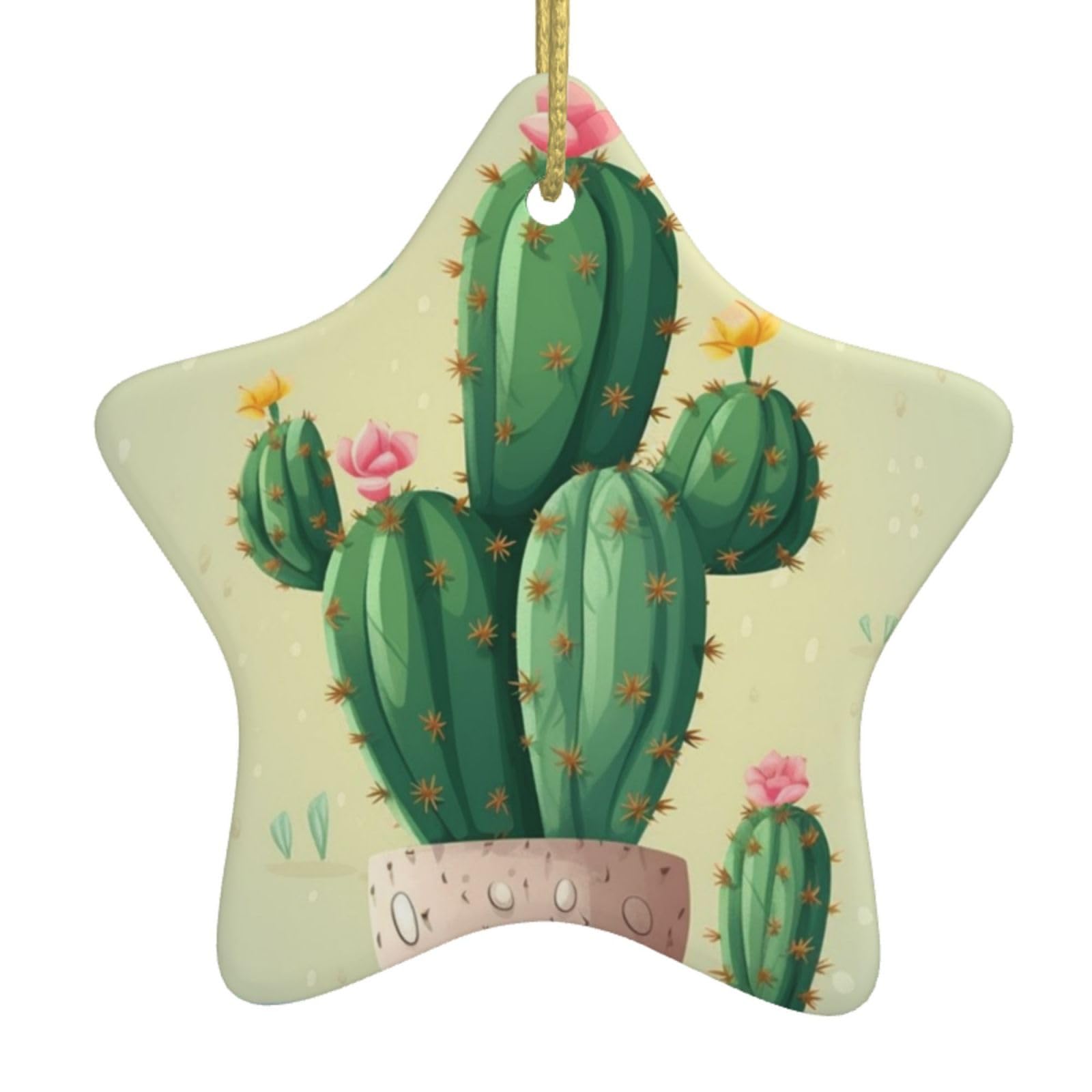 Fodpand Women's White Cute Cactus Christmas Ornaments 2025, Gift Exchange For Men, Collectible Ceramic Ornament Star Hanging Ornaments For Christmas Tree Decoration