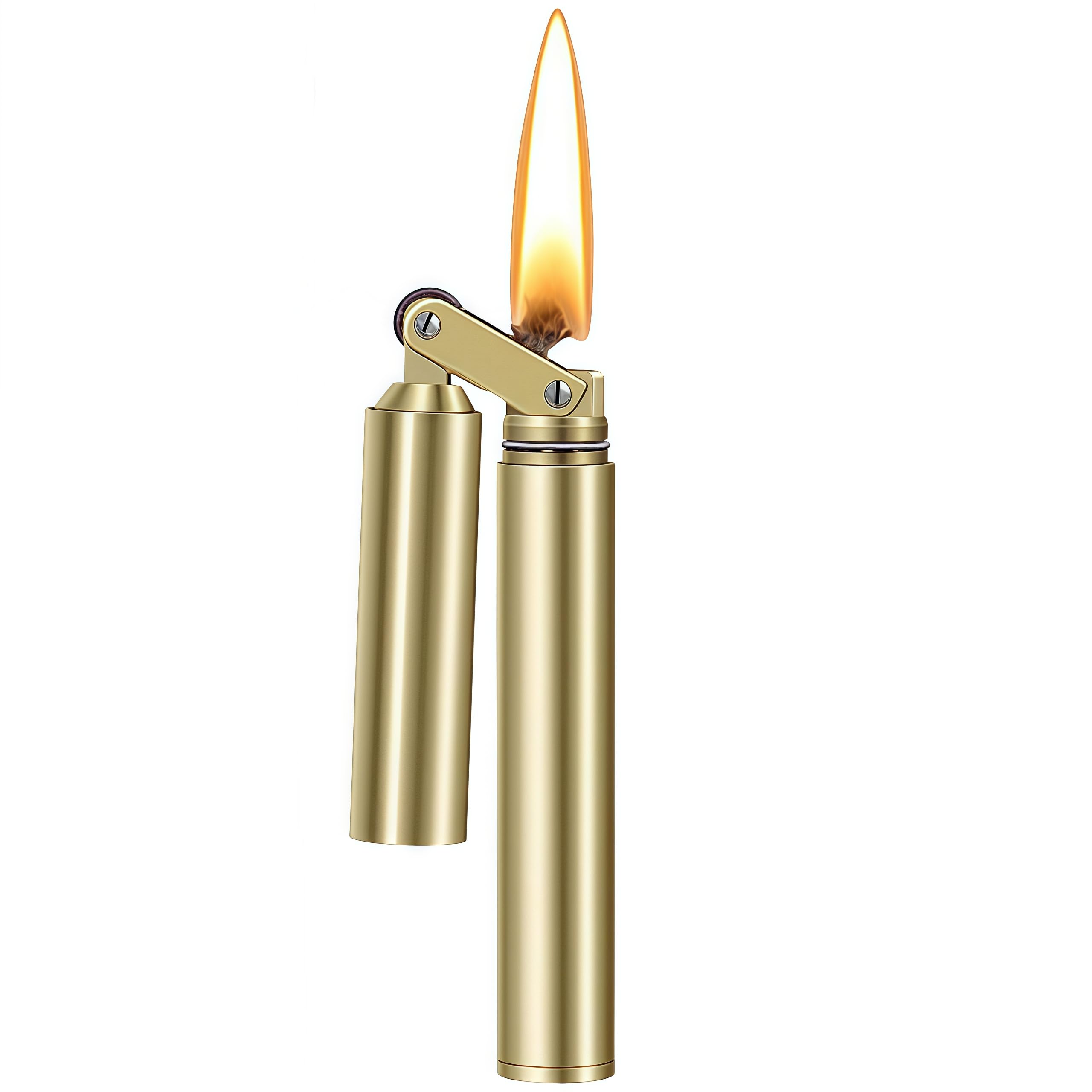 Nunchaku Kerosene Lighter Copper Vintage Trench Lighter Grinding Wheel Flint Lighters Foldable Portable (Gold)