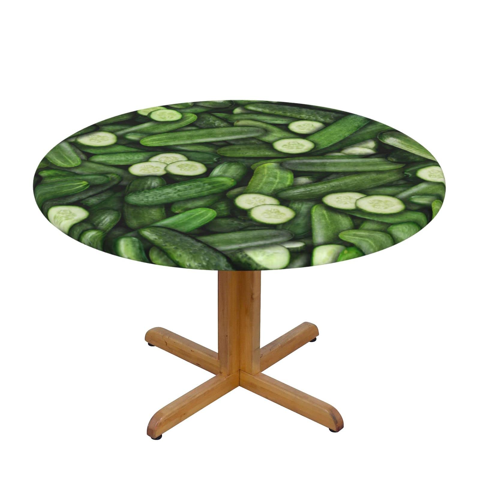 Lsjuee Round Fitted Tablecloth 40-44in Elastic Edged Table Cloth for Kitchen Dining Party Home Decor - Cucumbers Green