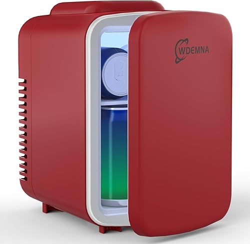Mini nevera roja, 4 litros6 latas, refrigerador para el cuidado de la piel para dormitorio, 110 V CA12 V CC, enfriador termoeléctrico portátil y