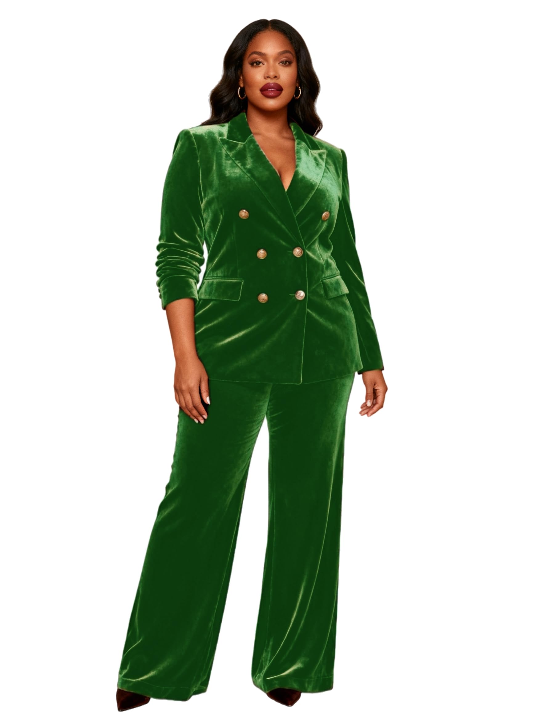 Plus Size Velvet Womens Suits 2 Piece Pant Suits Winter Tuxedos Pantsuits Set Business Work Office