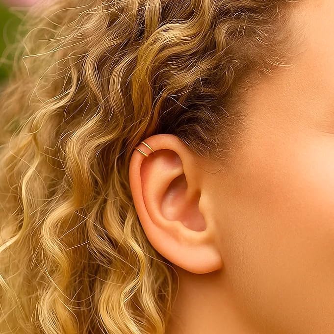 Gold Ear Cuff – Handmade Minimalist Fake Helix Cartilage Earring, No Piercing Needed – 0.7mm Gauge Thin Clip-On Goldfield Ear Cuff for Everyday Wear - Image 4