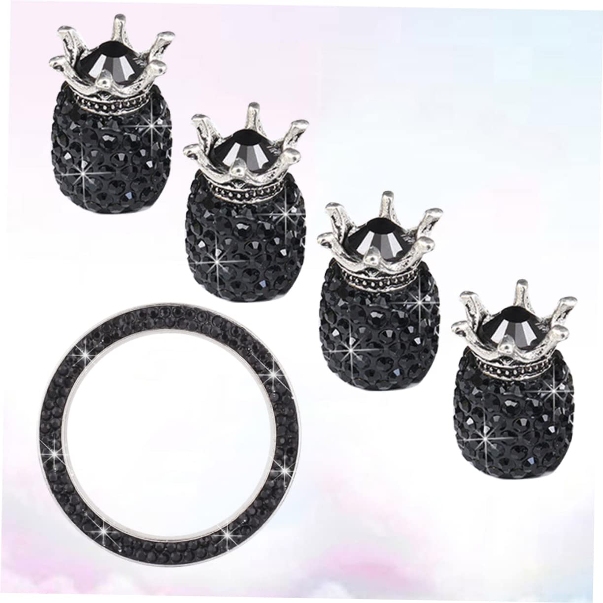 GLEAVI 15stücke Teiliges Set Rhinestone Ventilkappen Und Zündknopf- Auto-Dekoration Schwarz Schützt Vor Wasser Und Langlebiges Material Für Fahrzeuge