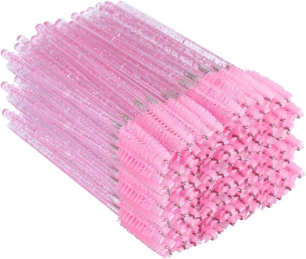 G2PLUS 100 PCS Disposable Eyelash Brushes Spoolies: Pink Crystal | Mascara Wands Applicator for Eyelash Extensions
