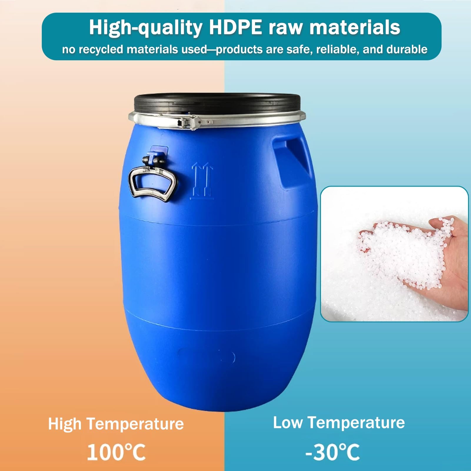 Tonneau plastique avec couvercle, anneau de loquet de fût ouvert bleu, reservoir eau polyvalent, Tambour de pluie conception hermétique for l'expédition de stockage industriel(30L)
