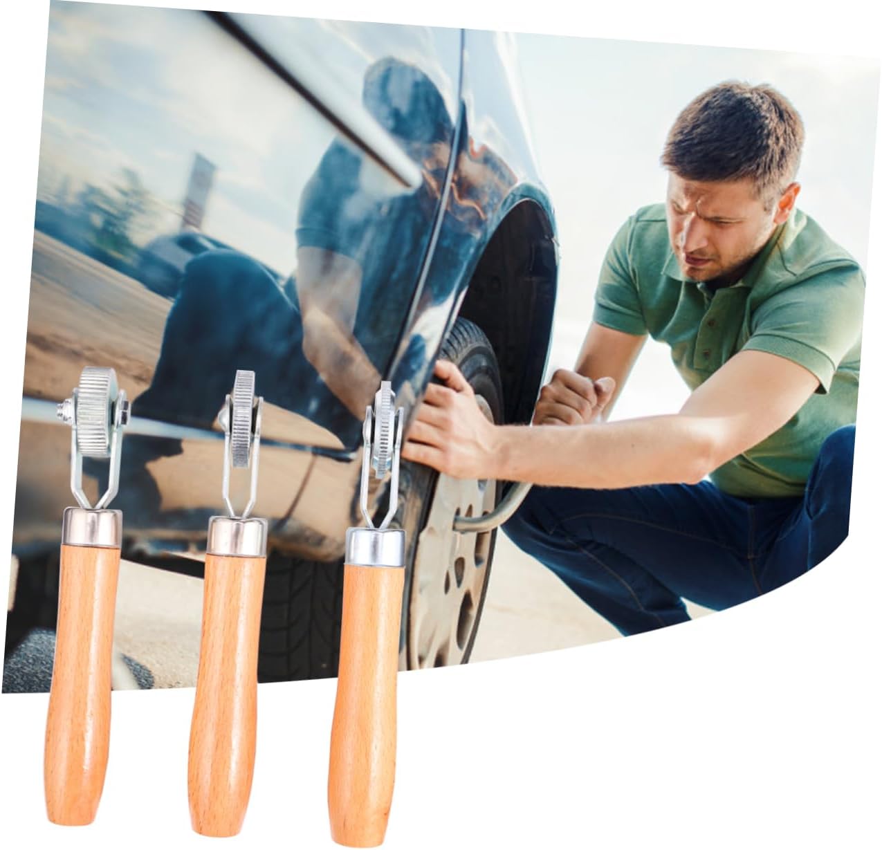 SOLUSTRE 3pcs Tire Repair Patch Stitch Roller Car Tire Compaction Wheel Silver Repair Tool Roadside Kit Tools