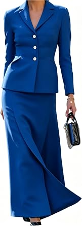 Womens Dress Suit Sets 2-Piece Work Office Outfits Single Breasted Jacket & Long Skirt