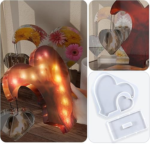 Miniatura 4 de Bekecidi Moldes de resina de corazón, moldes de resina epoxi, moldes de silicona de corazón para fundición de resina, marcos de fotos de corazón,