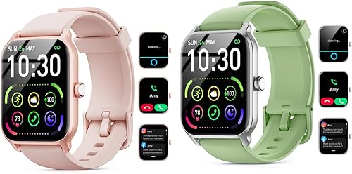 Paquete de 2 relojes inteligentes para mujeres y hombres con Alexa, llamadas y recepción de texto Bluetooth, reloj inteligente de 1.8 pulgadas (rosa