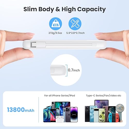 Miniatura 3 de Cargador portátil con cables integrados y enchufe de pared de CA de 13800 mAh, pantalla LCD, banco de energía USB C rápido, 4 salidas, paquete de