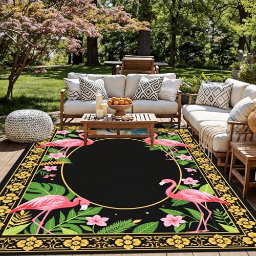Tapete exterior 2'x3' con diseño tropical y doble borde miniatura 1