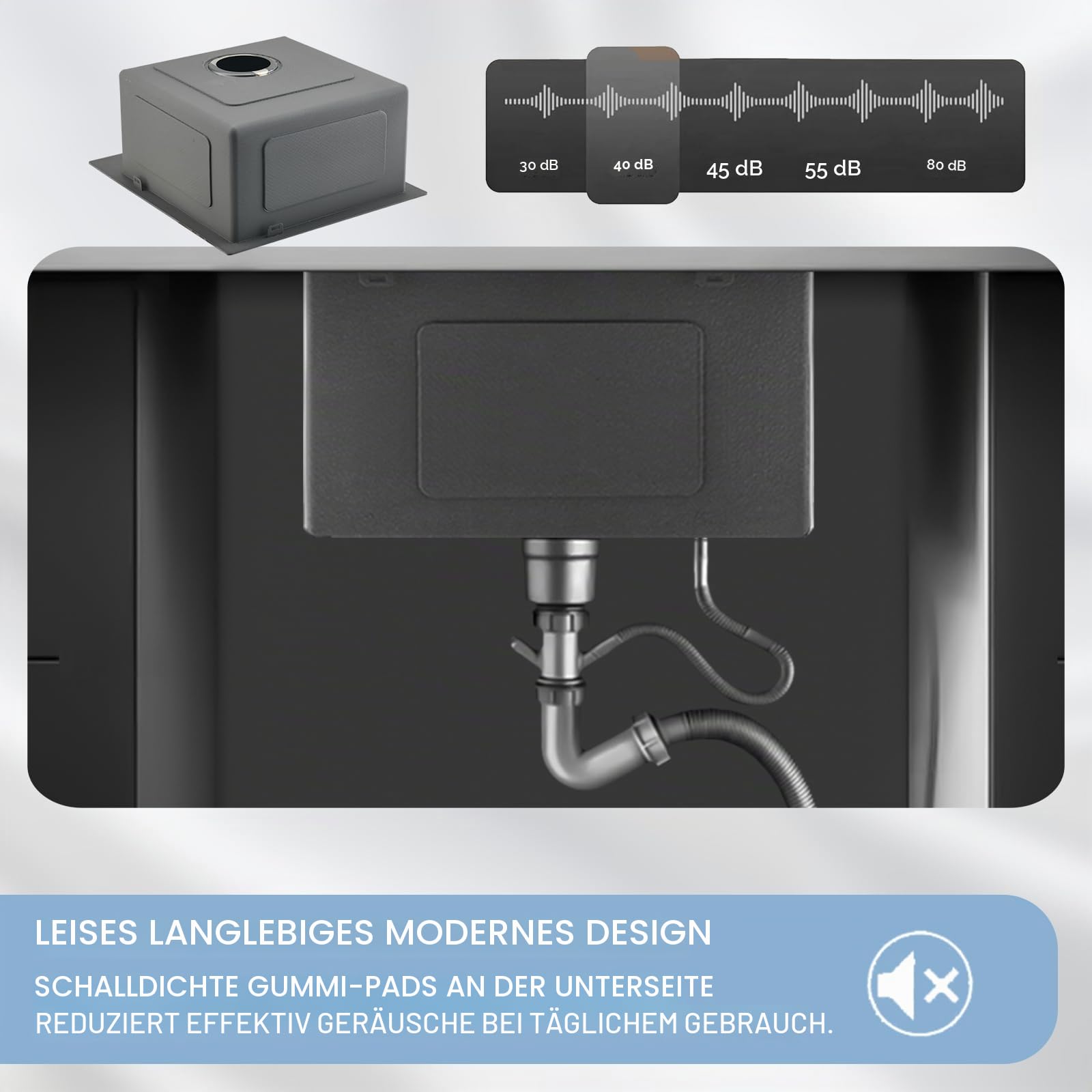 35 x 45 cm Versteckter Küchenbar Spüle mit Klappbarem Wasserhahn, Schwarze kleine Küchenspüle aus Edelstahl, Einbauspüle mit Schneidebrett, Siebkorb, Überlaufset