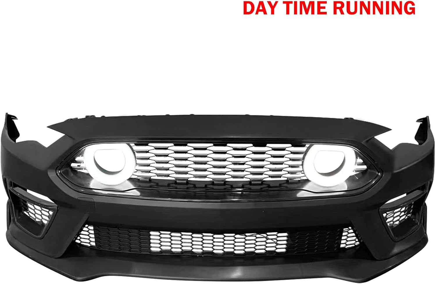 IKON MOTORSPRTS, Front Bumper Cover Compatible With 2018-2023 Ford Mustang, Unpainted 2021 Mach-1 Style PP Front Bumper Conversion Replacement Lip & Grille & Fog Light Cover, 2019 2020 2021 2022