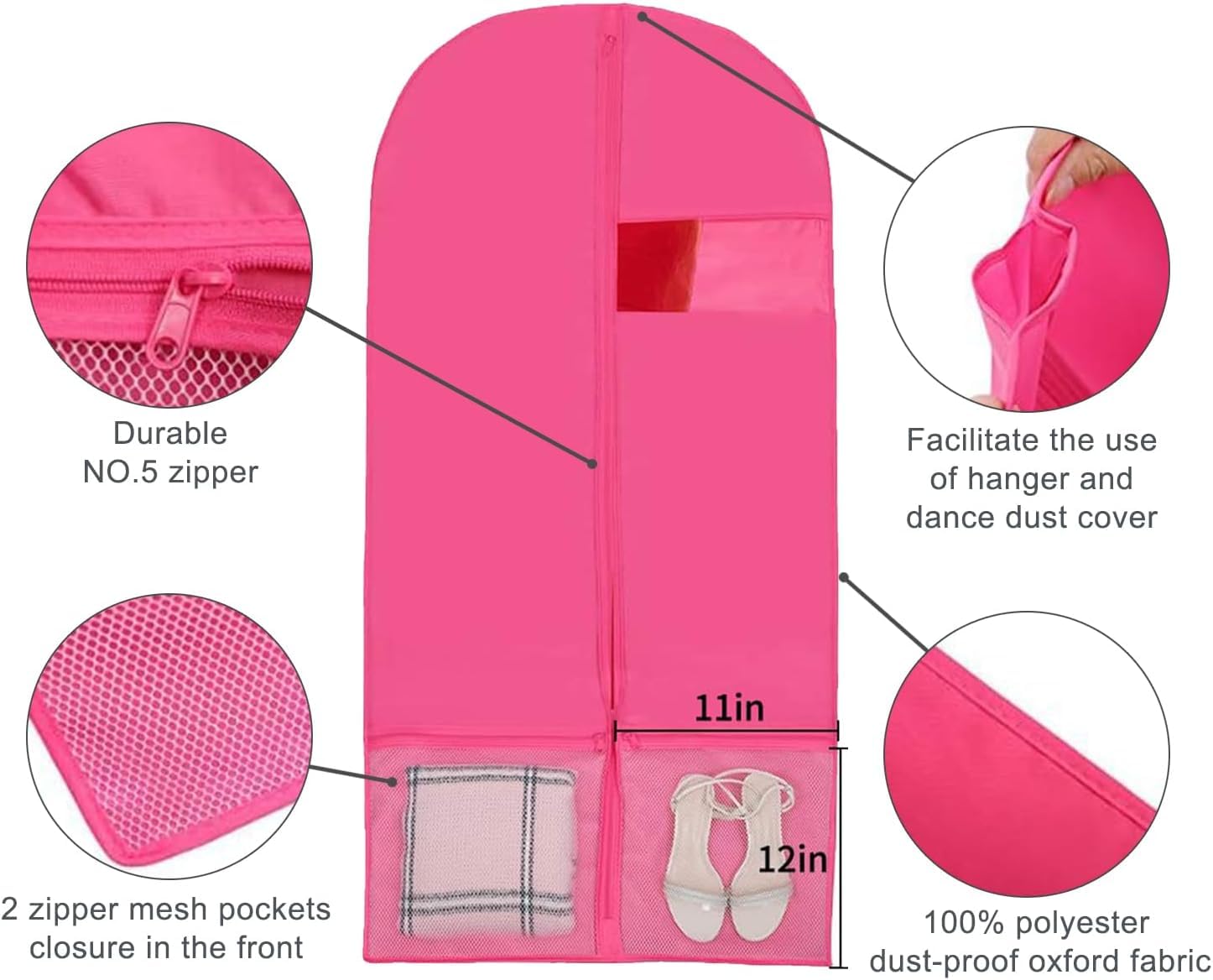 Kernorv 5PCS Fundas de Ropa Cubierta para Carril de Ropas Rosa Protector Funda Ropa Funda Traje para Almacenar Ropa, Trajes, Vestidos, Pantalones