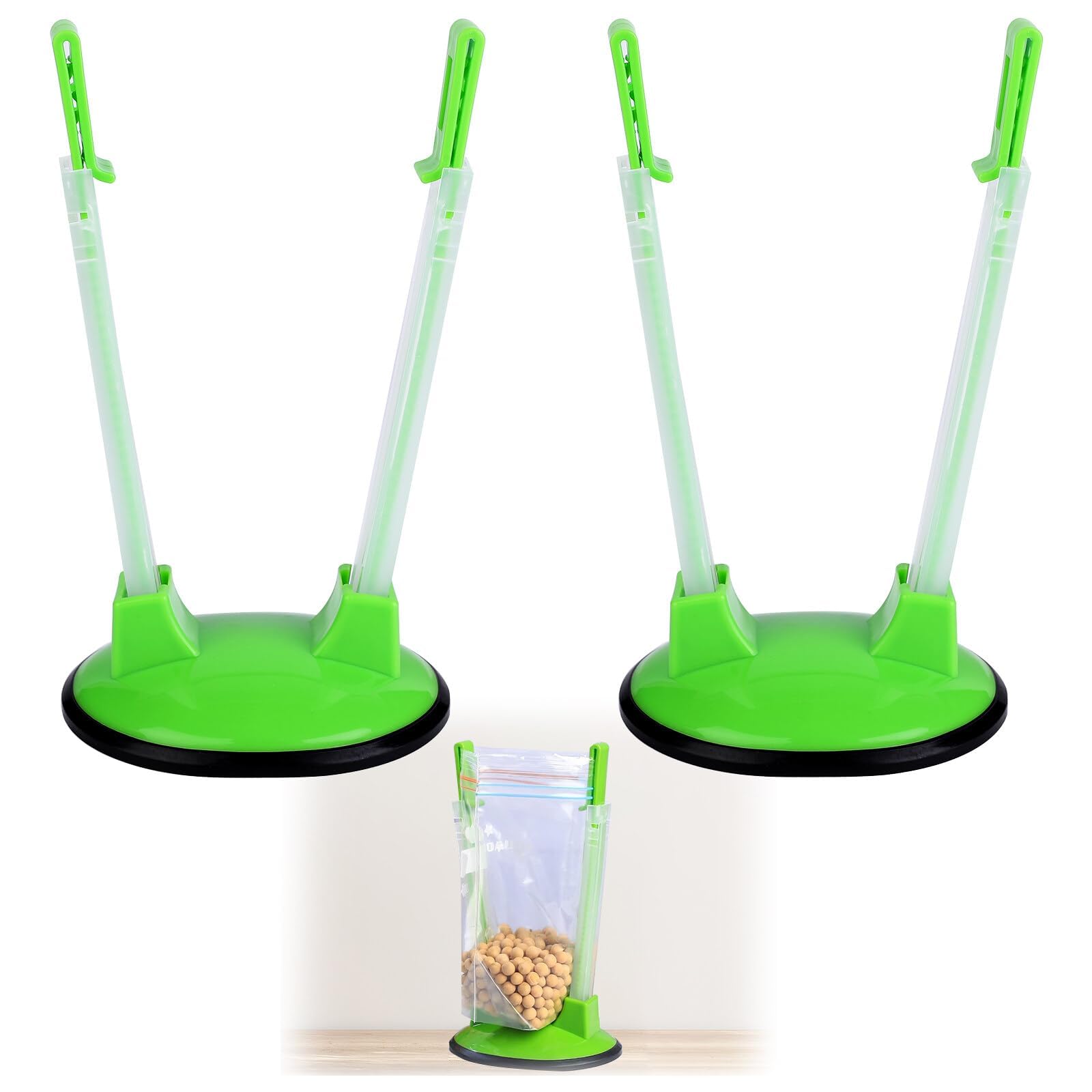 2Pcs Adjustable Baggy Rack Holder Food Storage Bags Clips Stands Plastic Reusable Soup Freezer Bags Holder Stand for Food Prep Bag Ziplock Bags for Meal Prep Support (2PCS)