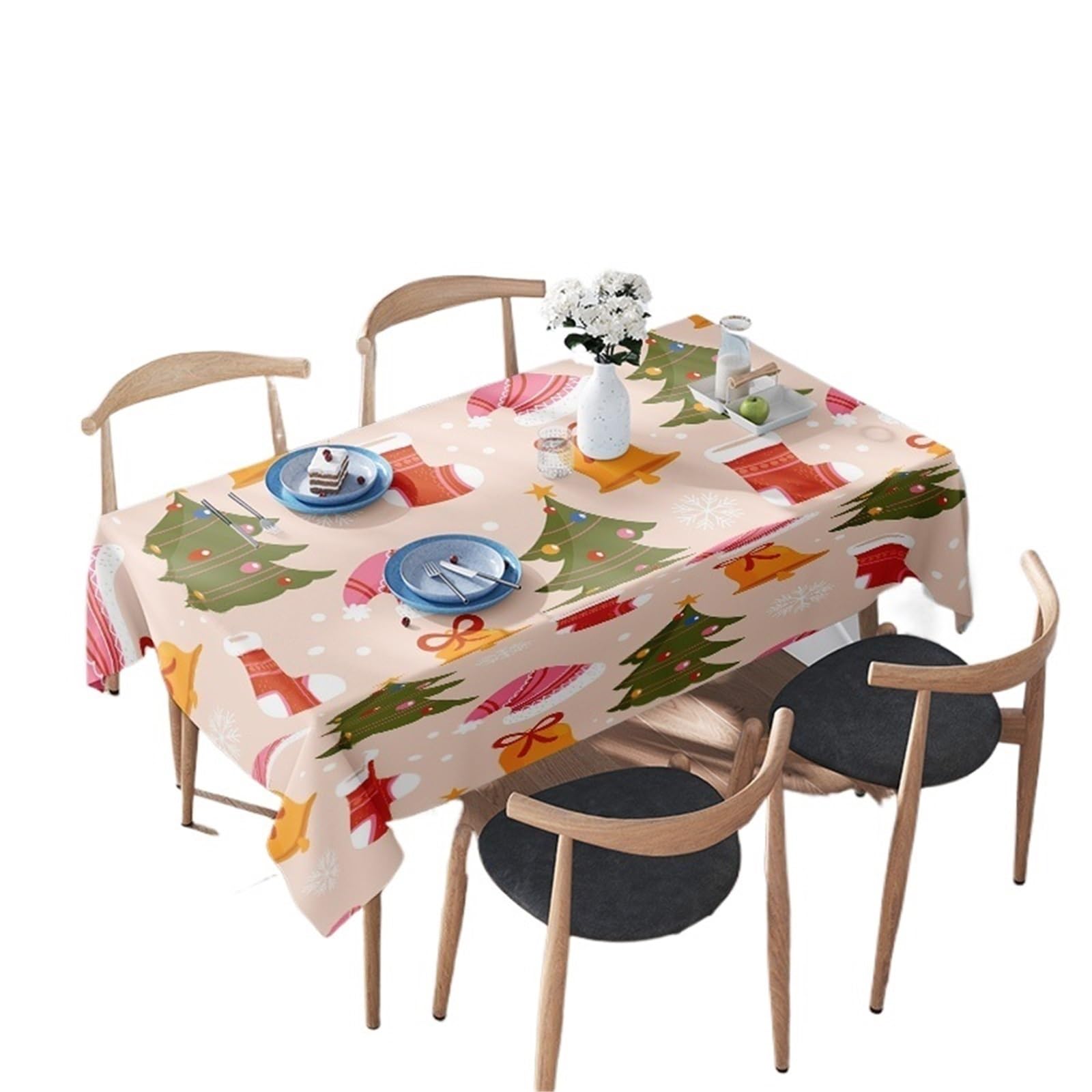 LYXYGMV Tablecloth Festive Tree Floral Design Non-Slip Printed Decorative Polyester Dinner Table Cover For Home Dining Room for Dining Room(140X180CM)