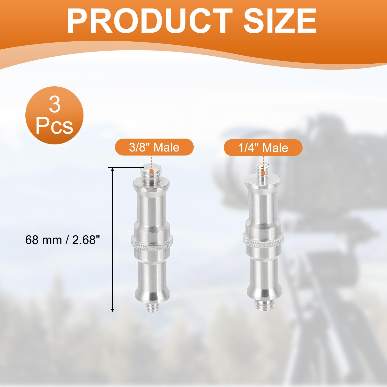 PATIKIL Konwerter śrubowy do kamery 3/8" na 1/4" męski na męski, 3-pak, adapter śrubowy do statywu, trzpień wrzecionowy do stojaka świetlnego, adapter z głowicą kulową, srebrny