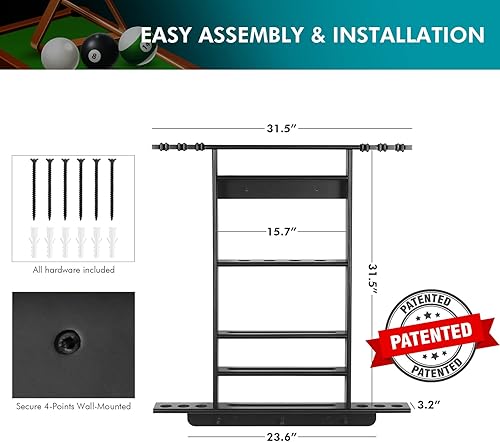 Miniatura 6 de XCSOURCE Soporte para Tacos de Piscina - Soporte 2-EN-1 para Tacos de Billar y Palas de Ping Pong, Montaje en Pared de Madera de Pino Macizo para