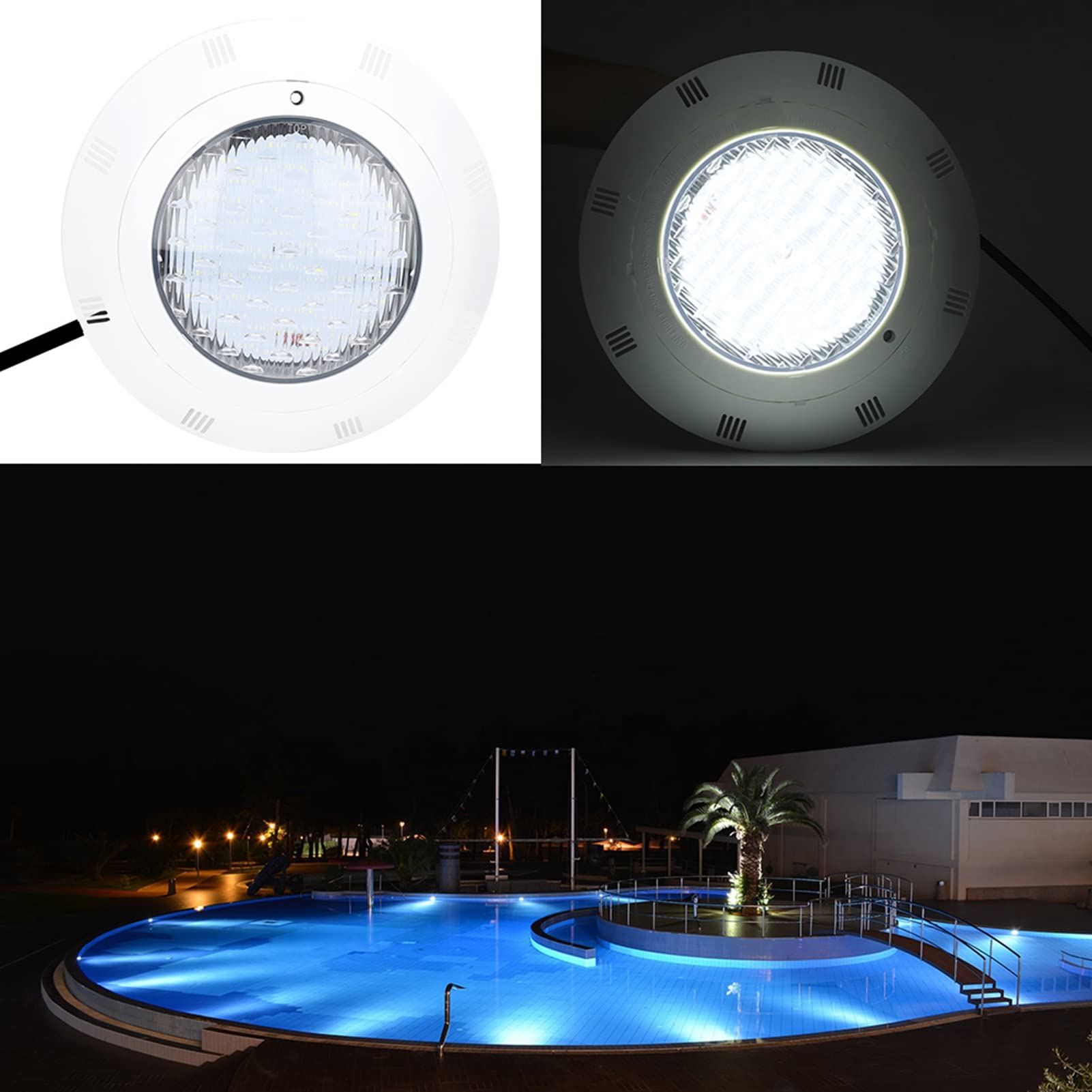 Haofy Podwodna Basenowa z Chipami 360 LED do Basenów i Fontann Naziemnych Wodoodporna LED Obudowa Kwasoodporna Jasnobiałe Oświetlenie Kompletny Zestaw