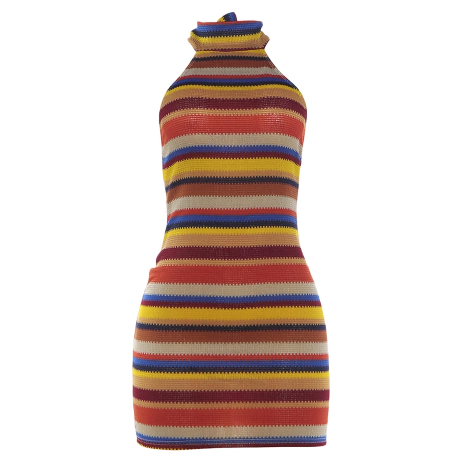 Veslyn dress Elegant Women D Halter Knit Mini Color Contrast Sleeveless Backless Bodycon Summer Club Party Dress-brown-l