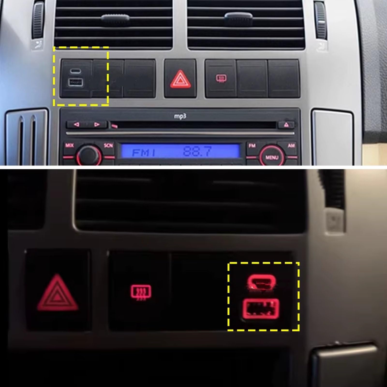 Consola USB Compatible Con VW Para Polo 2004-2011 Coche Para Cargador PD Carga Rápida QC3.0 Adaptador Carga De Teléfono Botón Salida Puerto USB