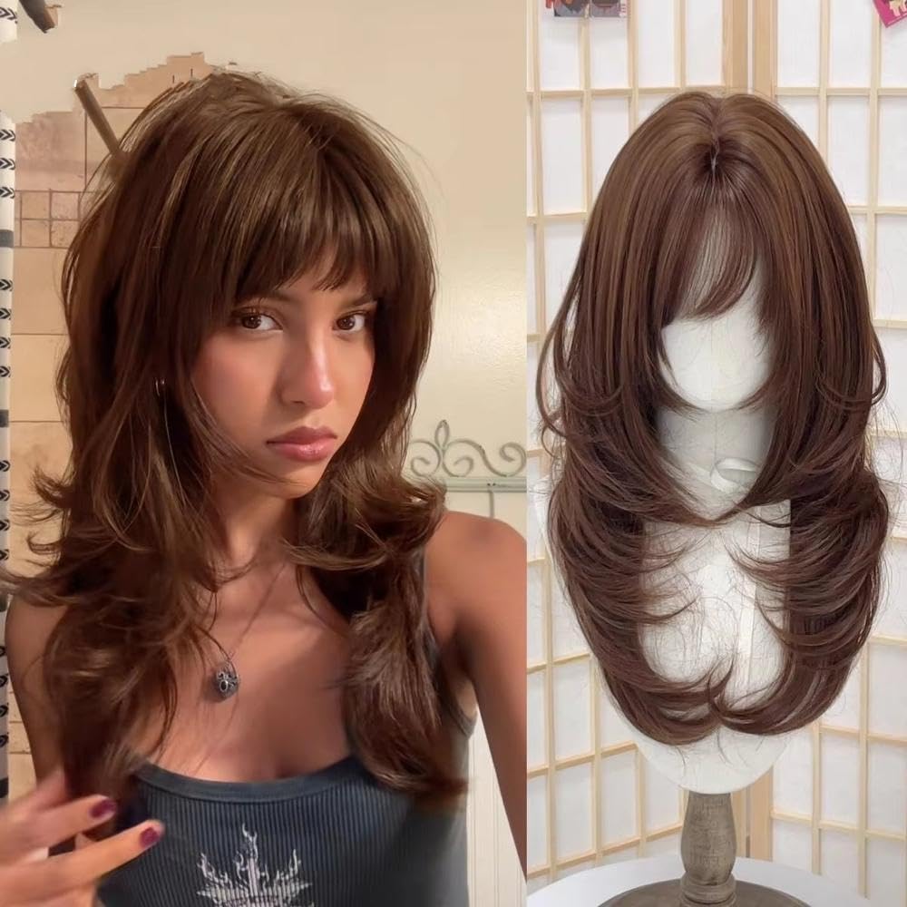 Haarpflege Perücke Für Frauen 50,8 Cm Lange Haarschichten Perücken Mit Pony Hochtemperaturfasern