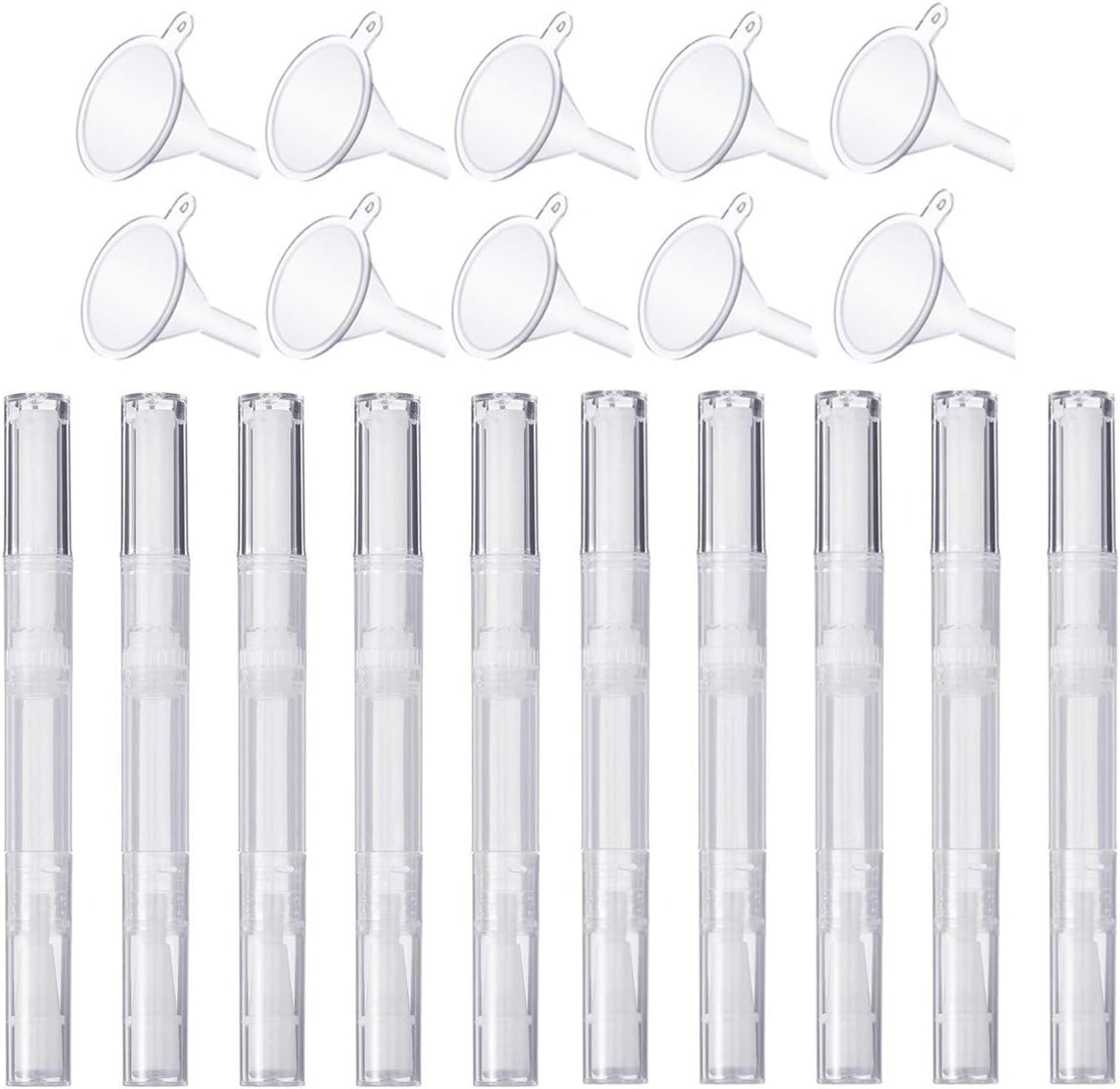10Pcs 3 ml Empty Nail Twist Pens Transparent Nail Oil Pen with Brush Tip Lip Gloss Eyelash Growth Liquid Tube Cosmetic Container with 10 Pcs Funnels